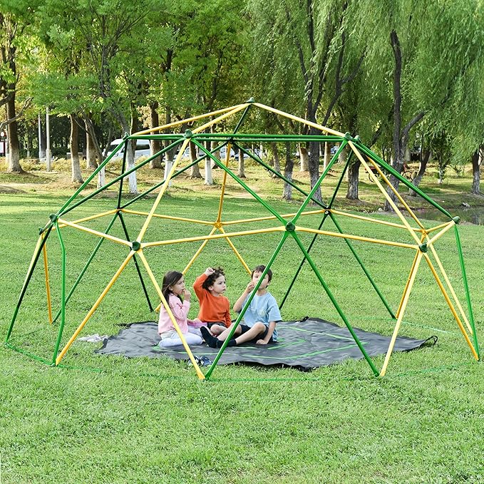 13ft Climbing Dome, Geometric Dome Climber Play Center, Kids Climbing Dome Tower, Rust & UV Resistant Steel Supporting 1000 LBS, Green + Yellow
