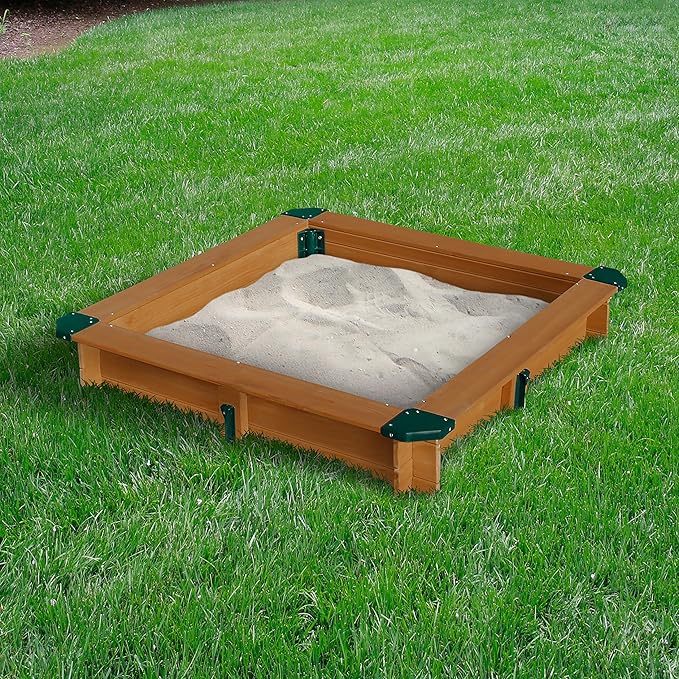 Gorilla Playsets 02-3017 Interlocking Sandbox, Wood, Square, 45.5 W x 45.5 D x 8 H, Brown