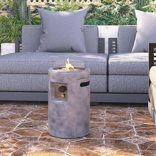 HOMPUS Propane Patio Fire Pit 40,000 BTU 16-inch Round Concrete Gas Fire Pit w Wind Guard,Lava Rocks and Rain Cover,Outside Smokless Firepit for Garden, Deck, Backyard, CSA Certified