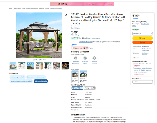 12'x10' Hardtop Gazebo - Heavy Duty Aluminum Permanent Outdoor Pavilion with Curtains and Netting